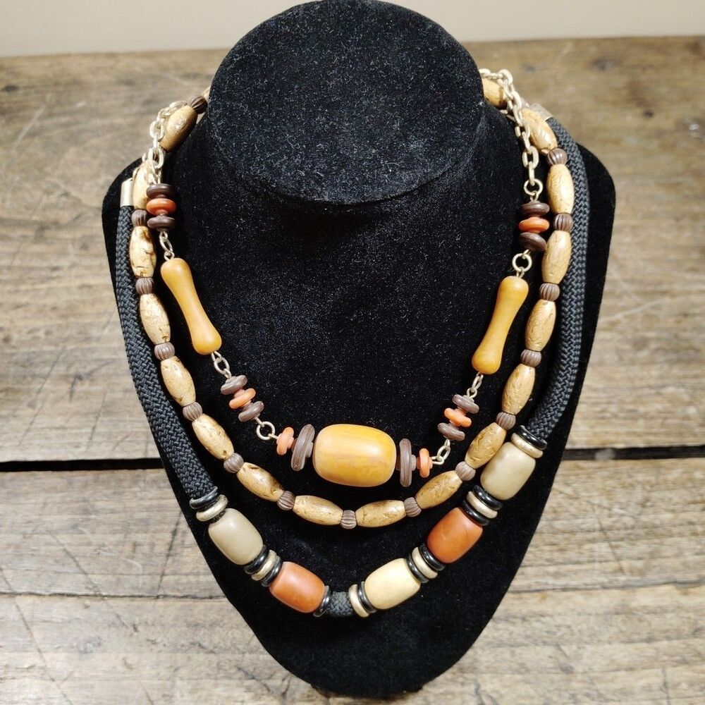 Three Vintage Sarah Coventry Necklace Wood Beads Signed